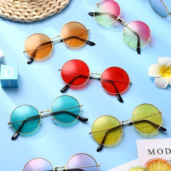 Round Sunglasses Retro 60's Style Circle Tinted Lens Glasses Vintage Round Hippi - Picture 1 of 5